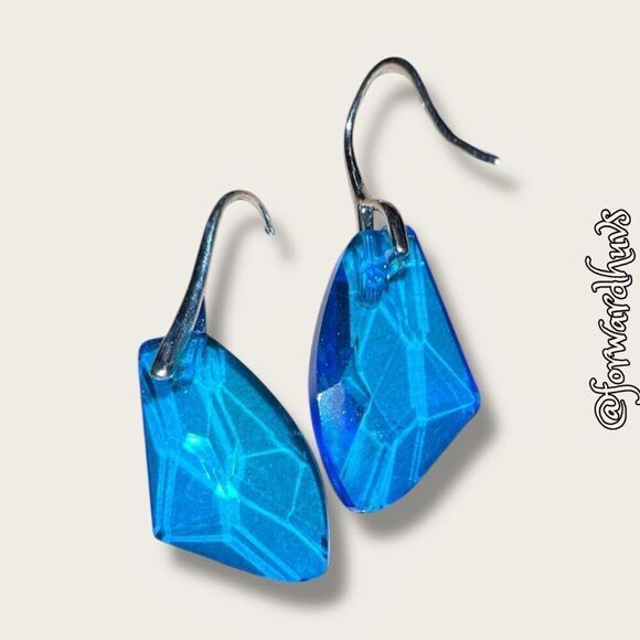 Bundle Sale 3 For $15 | Blue Glass Earrings on Silver Tone Hook - Picture 7 of 8